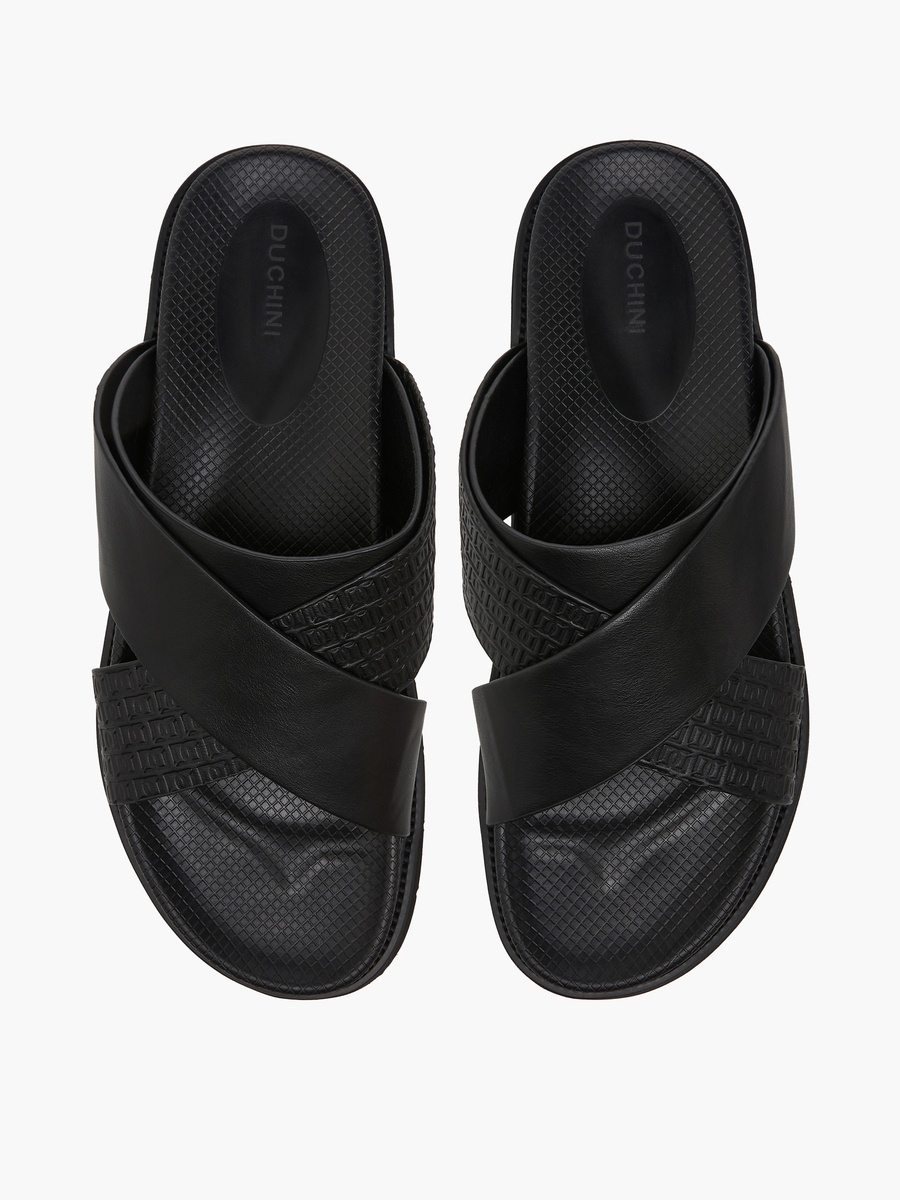 Men Monogram Textured Cross Strap Comfort Sandals