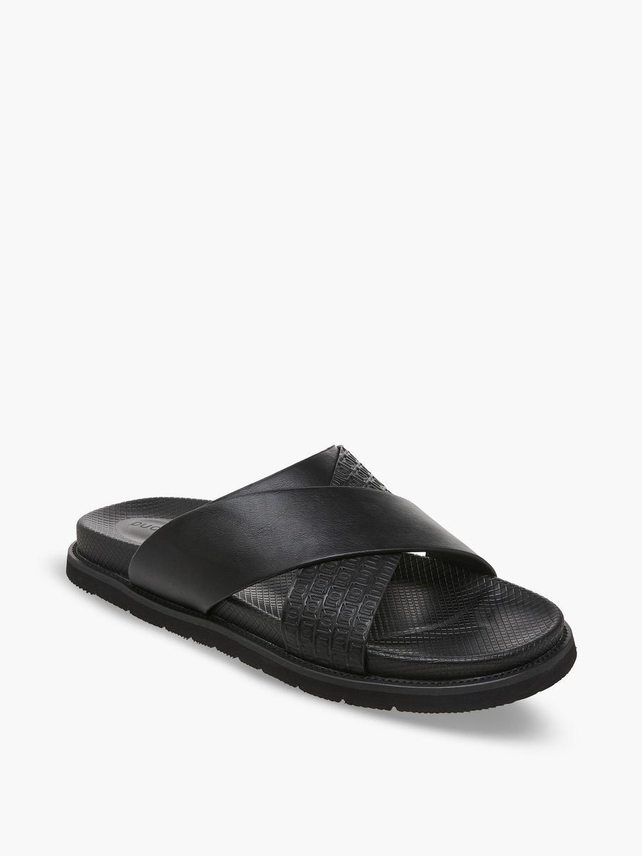 Men Monogram Textured Cross Strap Comfort Sandals