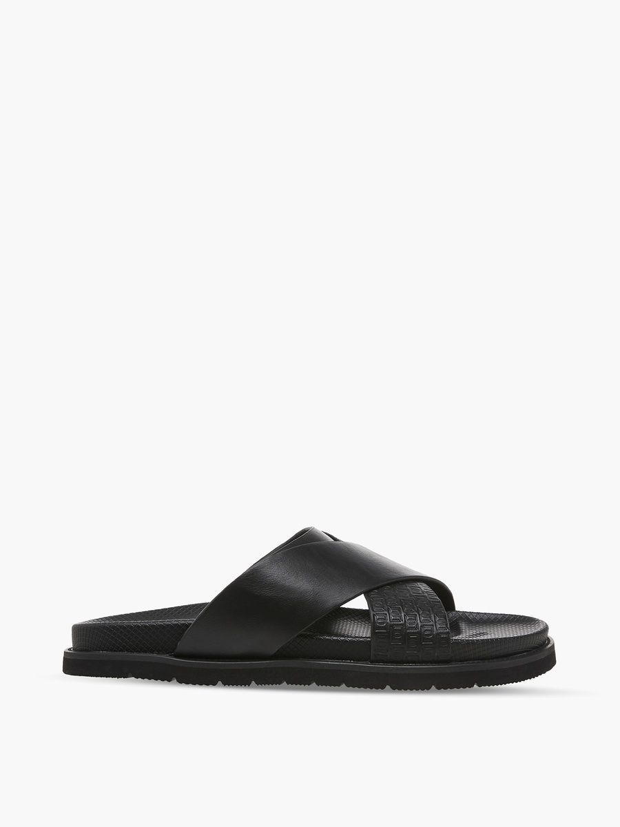 Men Monogram Textured Cross Strap Comfort Sandals