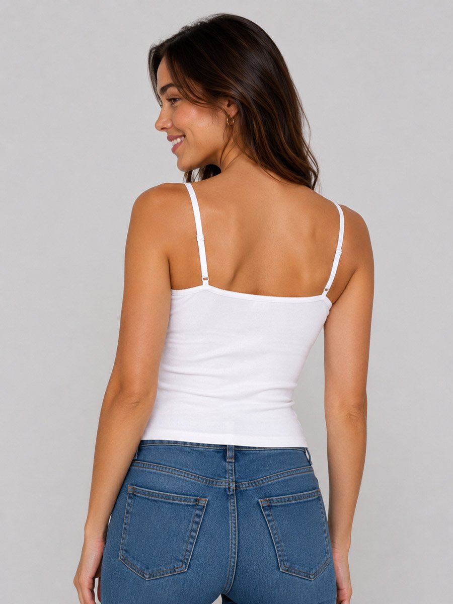 Black Ribbed Strappy Cami Top with Bow Detail