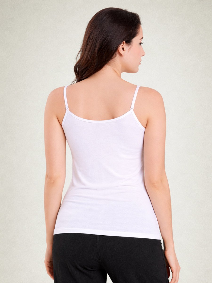 White Solid Soft Cotton Adjustable Strap Cami