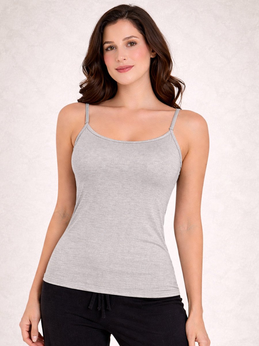 Grey Solid Soft Cotton Adjustable Strap Cami