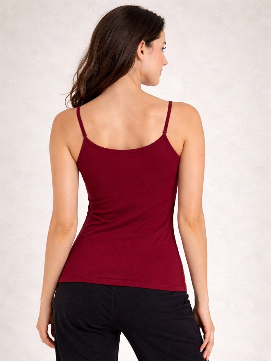 Burgundy Solid Soft Cotton Adjustable Strap Cami