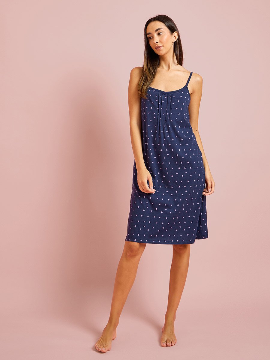Pack of 2 - Cotton Blend Heart Print Pintuck Detail Slip Dress