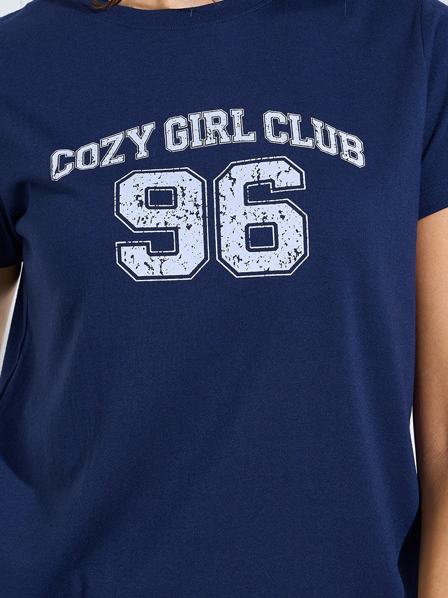 Nav Blue Cozy Girl Club T-Shirt and Check Pyjama Set