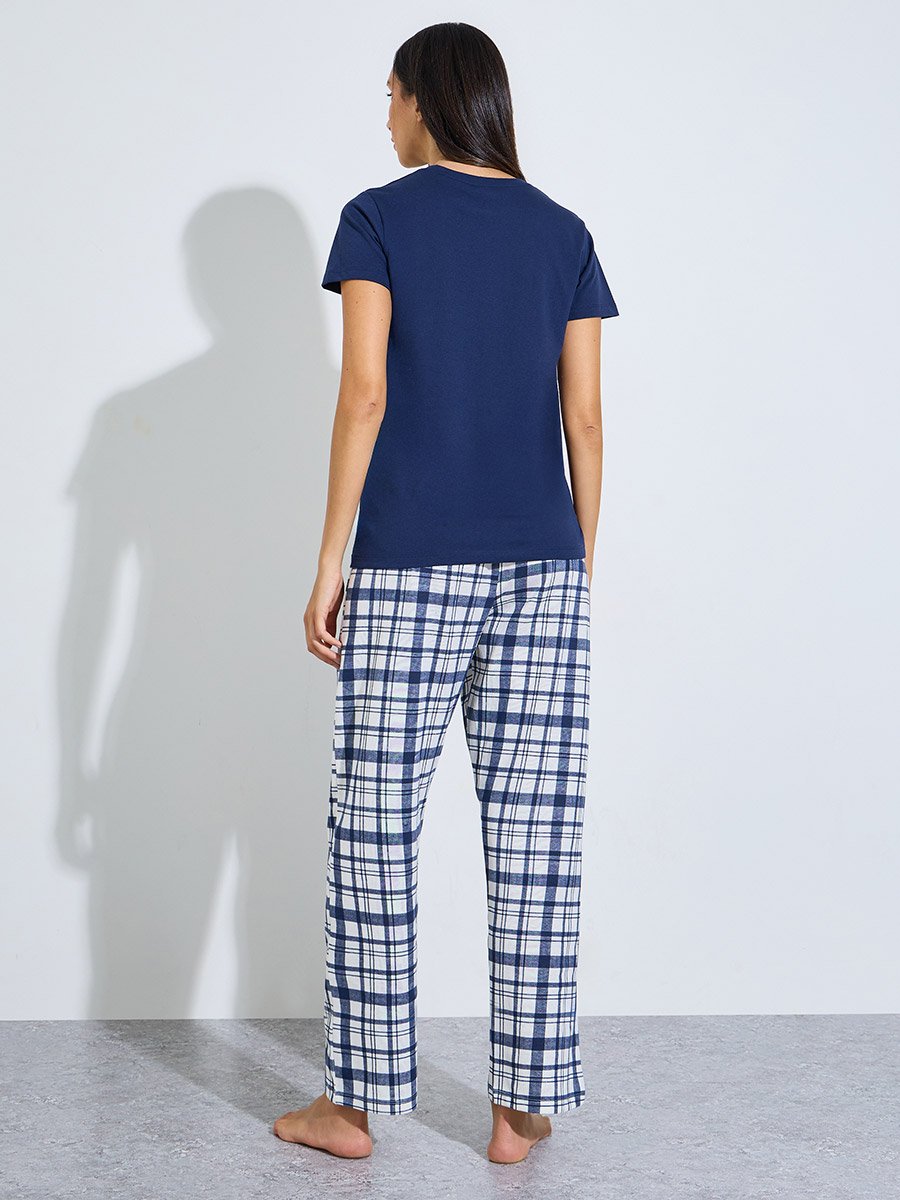 Nav Blue Cozy Girl Club T-Shirt and Check Pyjama Set