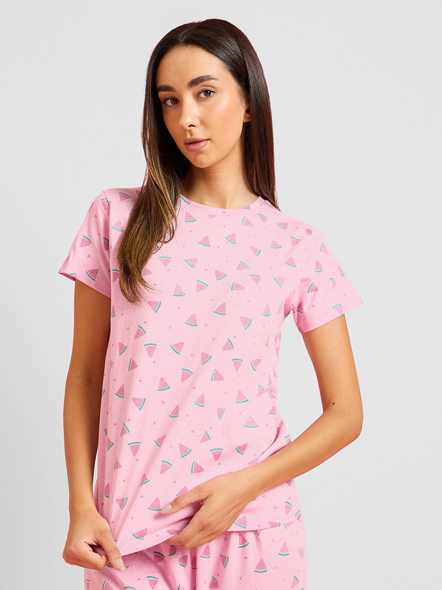 Pink Watermelon Print T-Shirt and Pyjama Set