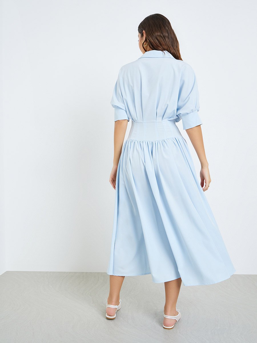 Blue Shirt Midi Dress with Buttons