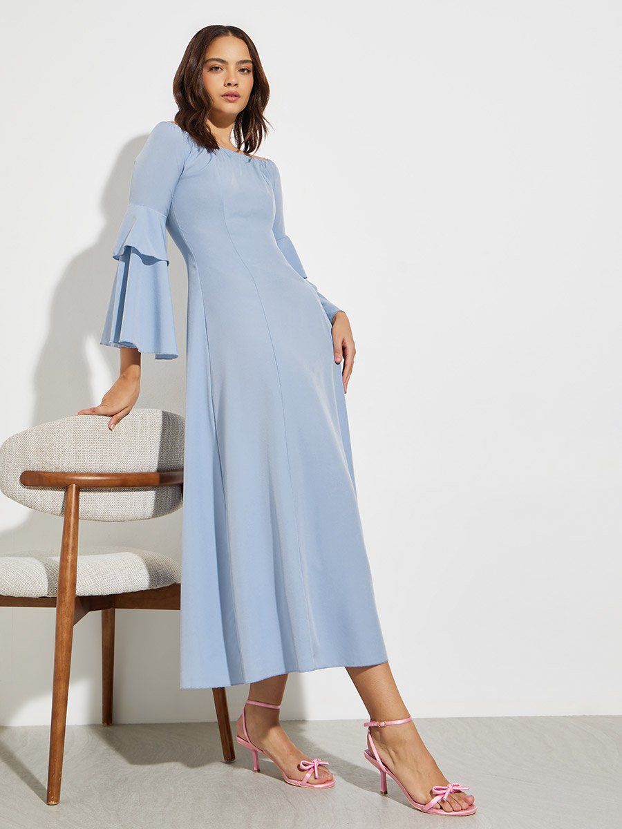 long sleeve flowy formal dress One sleeve crepe dress with beading Yellow / US 4 main image 1