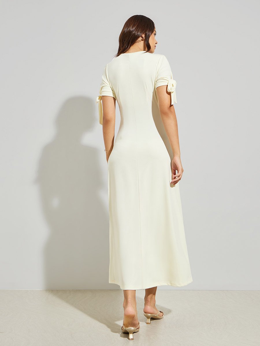 Yellow Solid Maxi Dress with Tie Sleeves