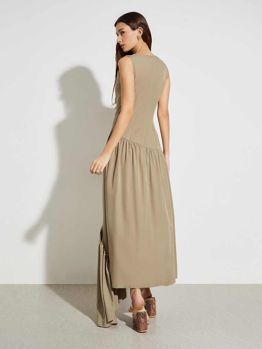 khaki asymmetric dress Crossed Front Asymmetric Sheath Dress – STEF MOUCHIE