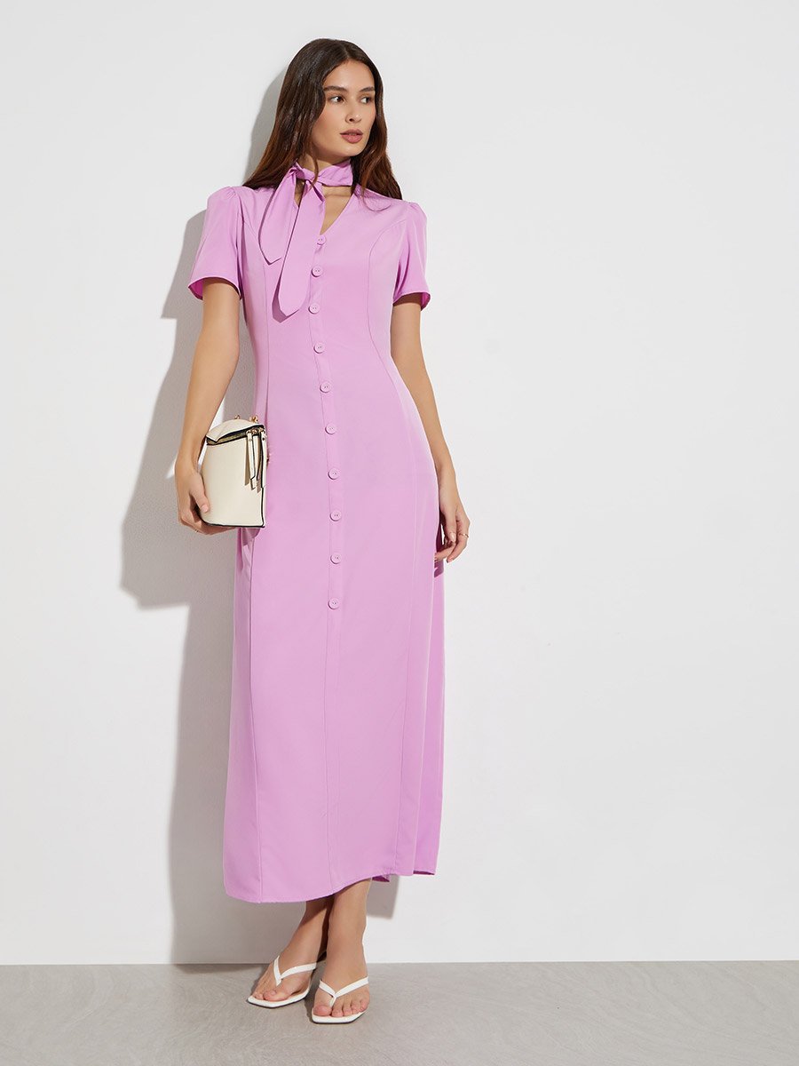 Lilac Tie-Neck Detail Maxi Dress