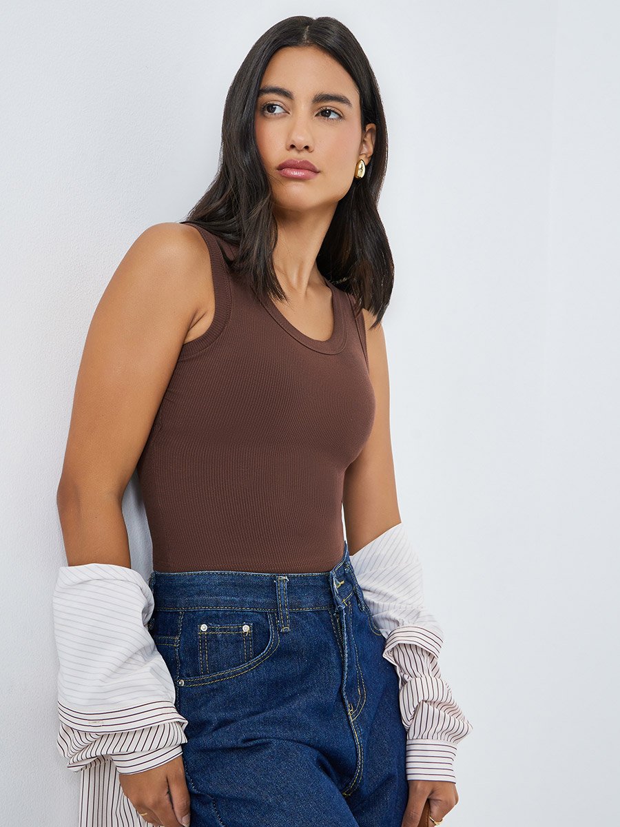 Brown Solid Padded Cami