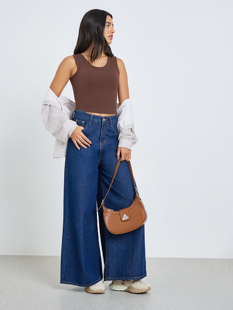 Brown Solid Padded Cami