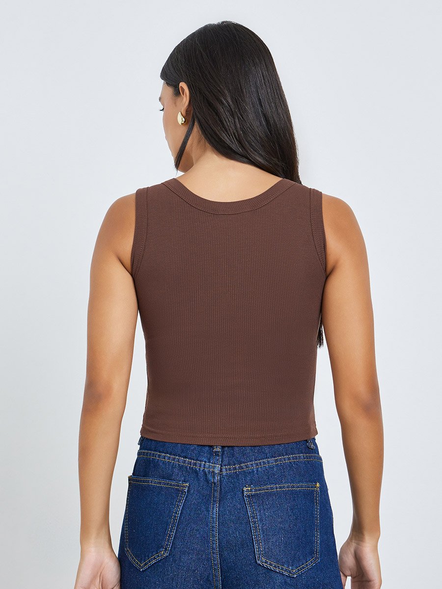Brown Solid Padded Cami