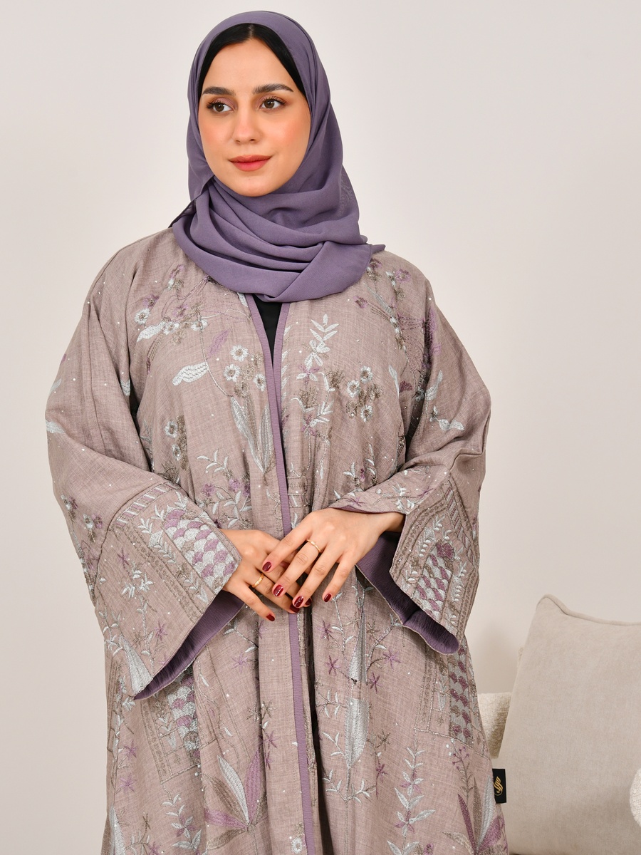 Beige Embroidered Wrap Abaya