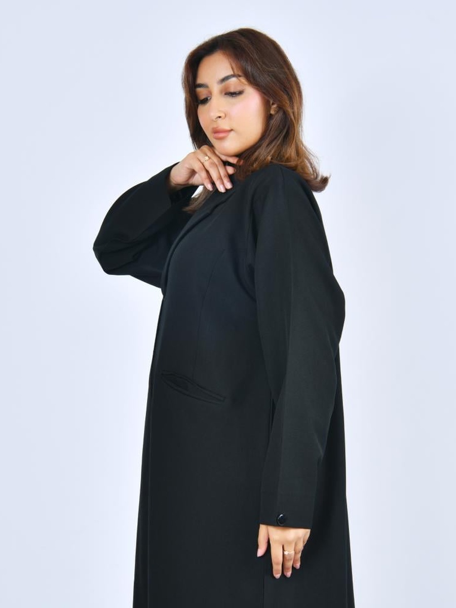Black Blazer Abaya with Front Pockets