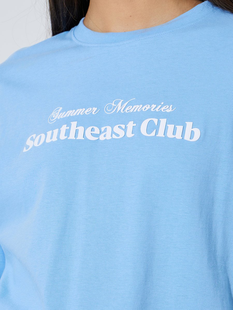 Blue Slogan Print Oversized T-Shirt