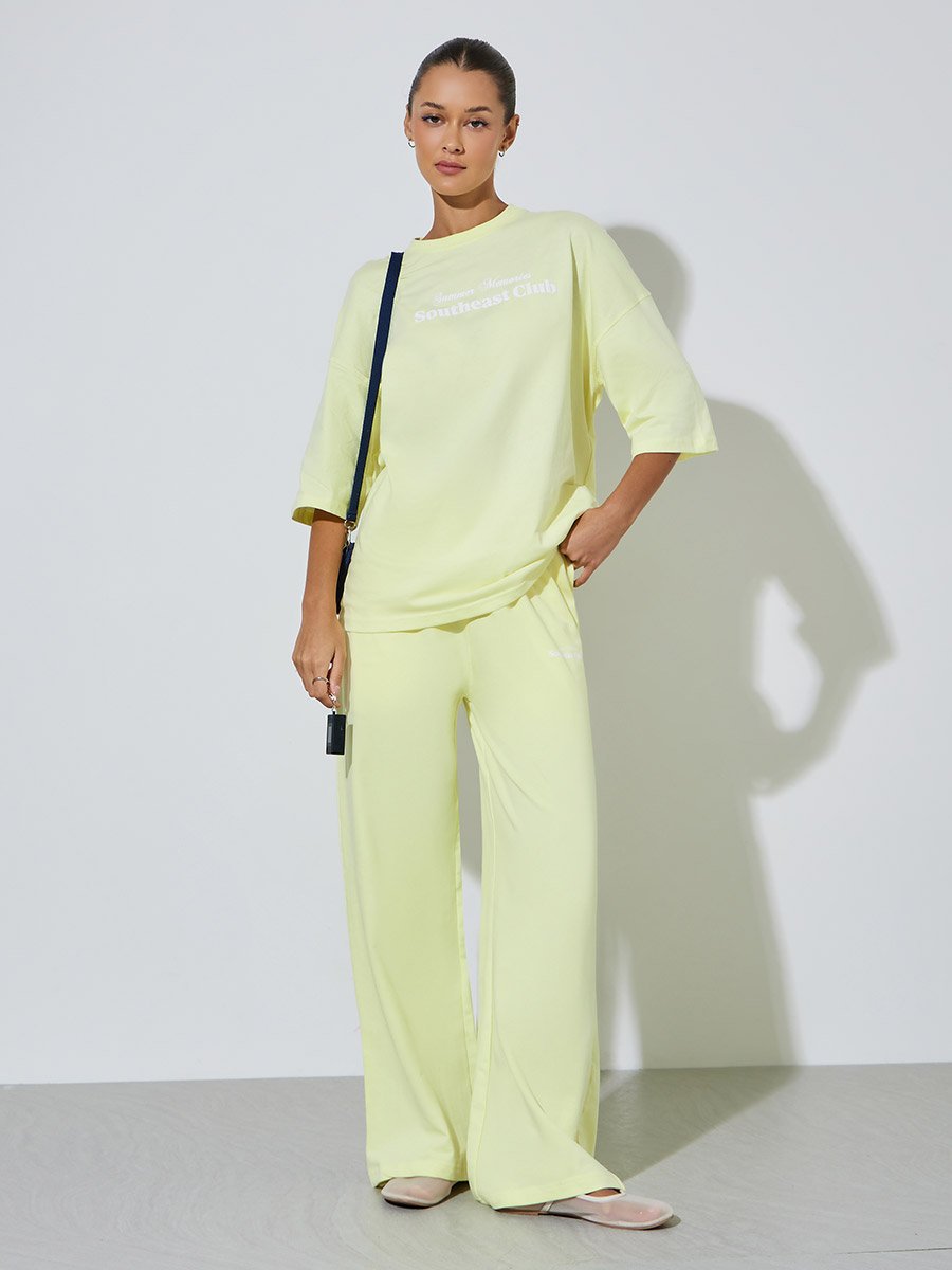 Yellow Slogan Print Oversized T-Shirt
