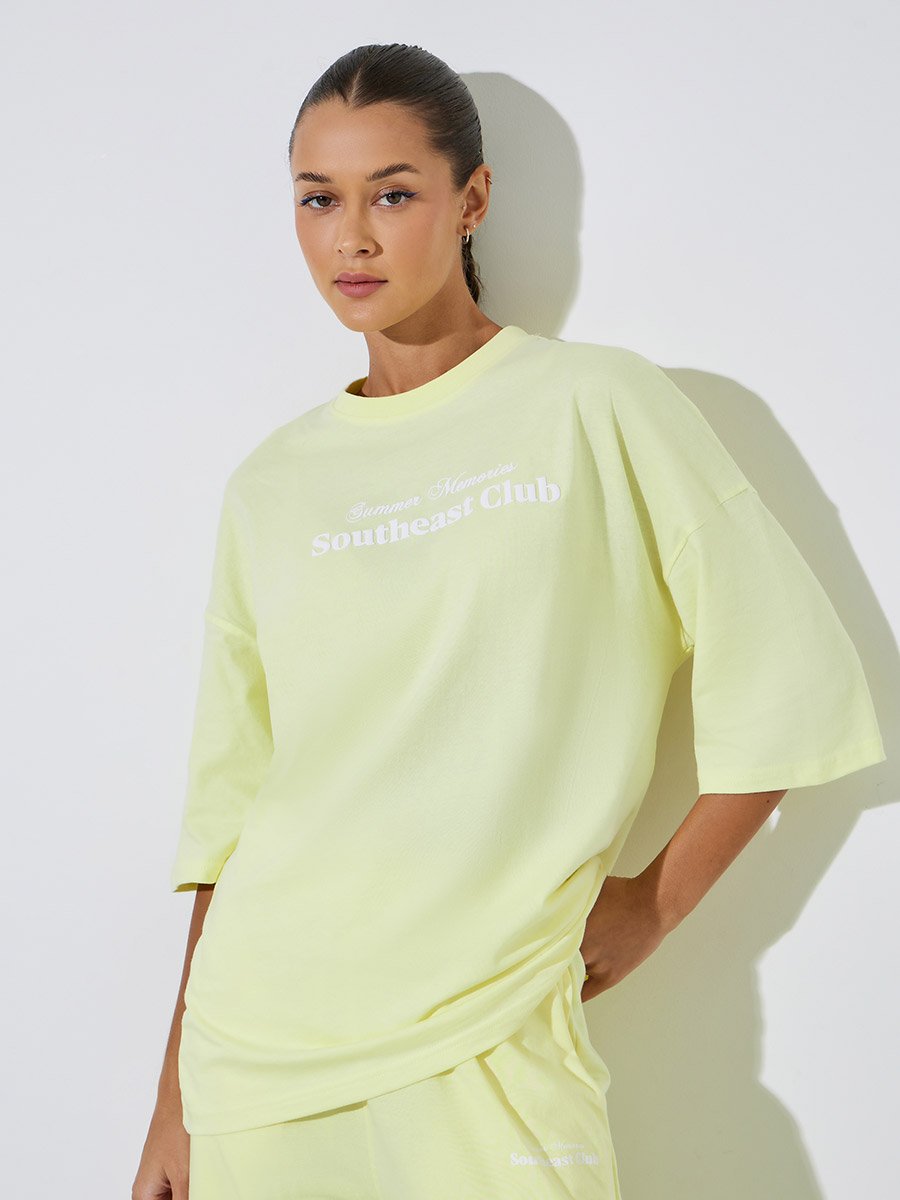 Yellow Slogan Print Oversized T-Shirt