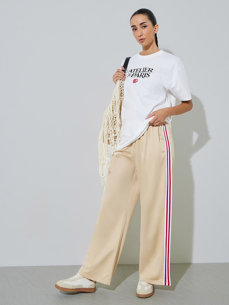 White Slogan and Embroidered Cotton T-Shirt