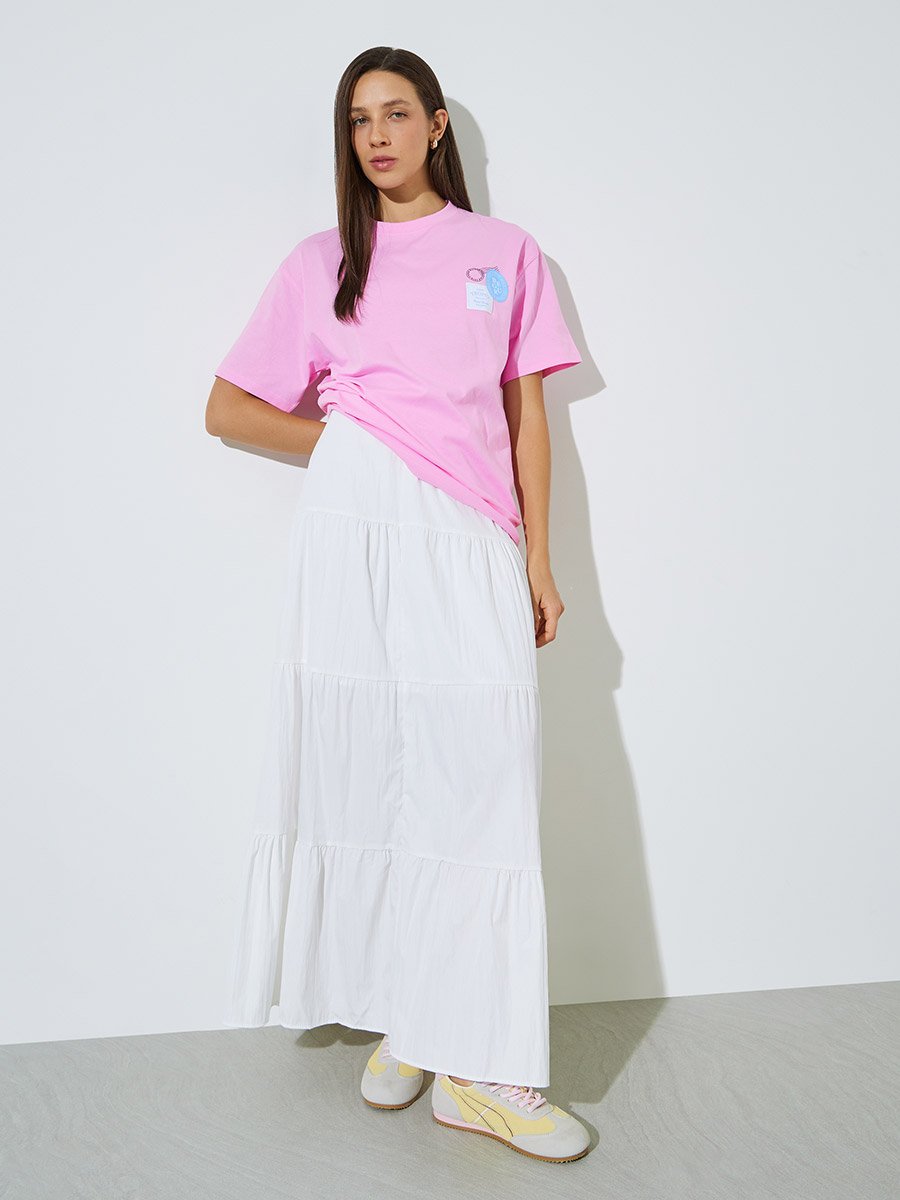 Pink Cotton Graphic Print Round Neck T-Shirt