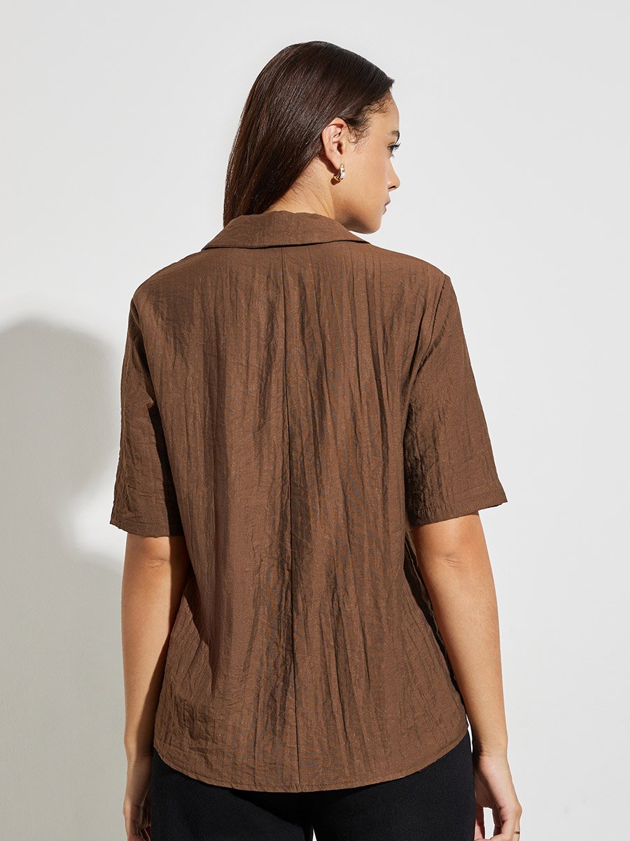 Brown Textured Button-Down Shirt