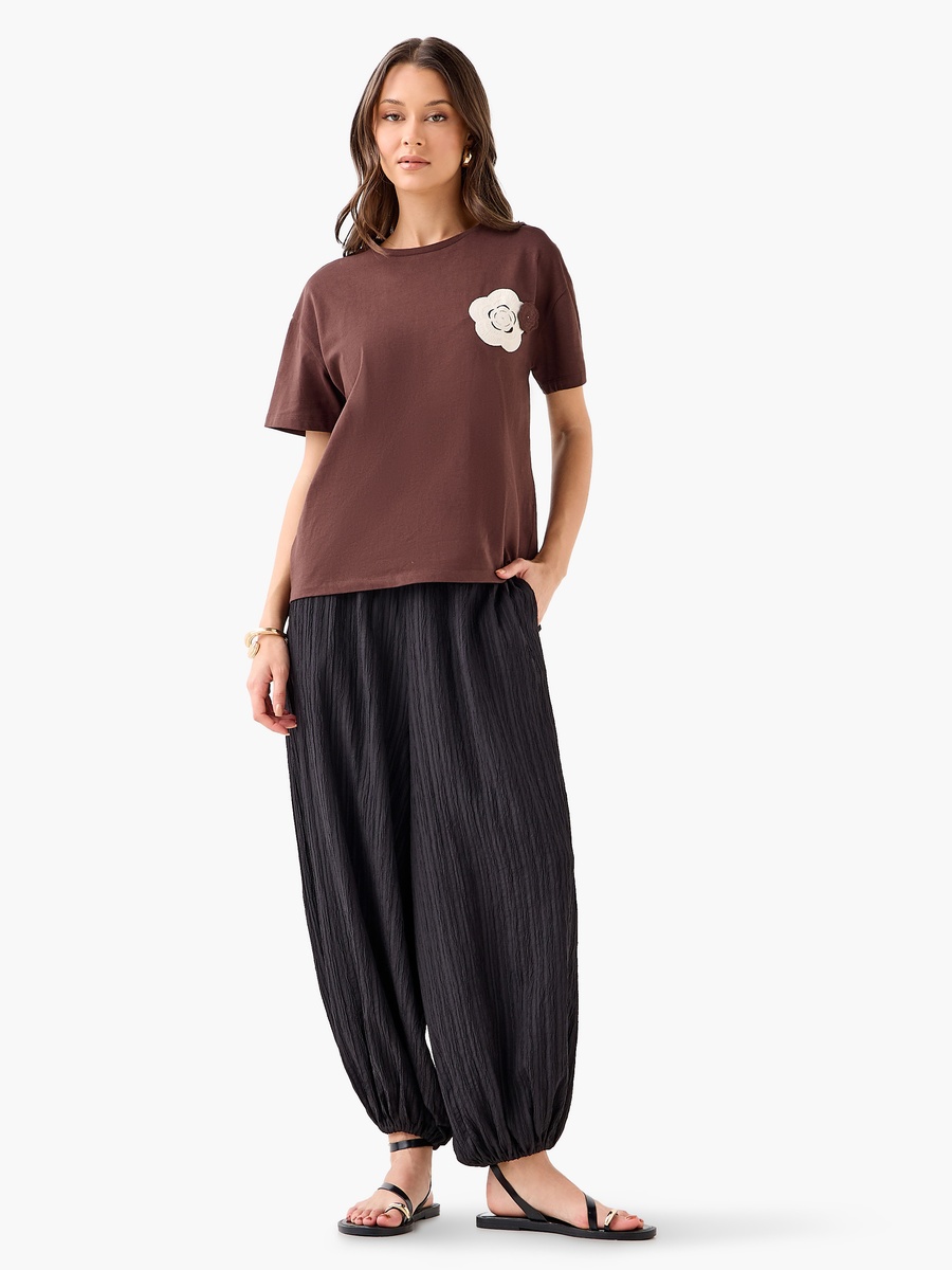 Relaxed Fit Mid-Rise Textured Cotton Harem Pants