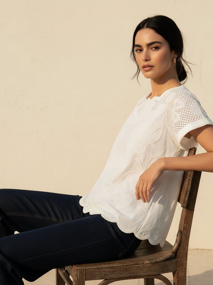 Top with Floral Embroidery