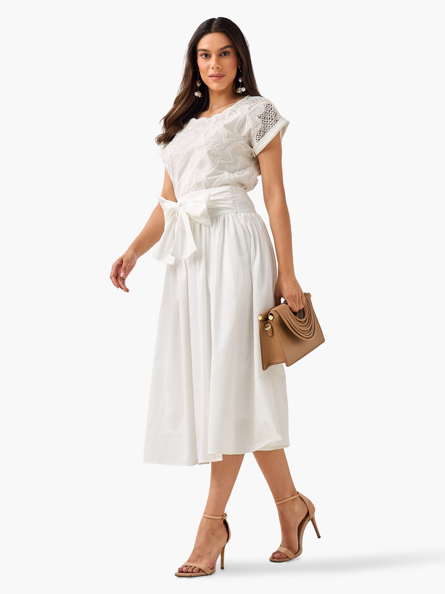 Midi A-Line Skirt with Tie-Up