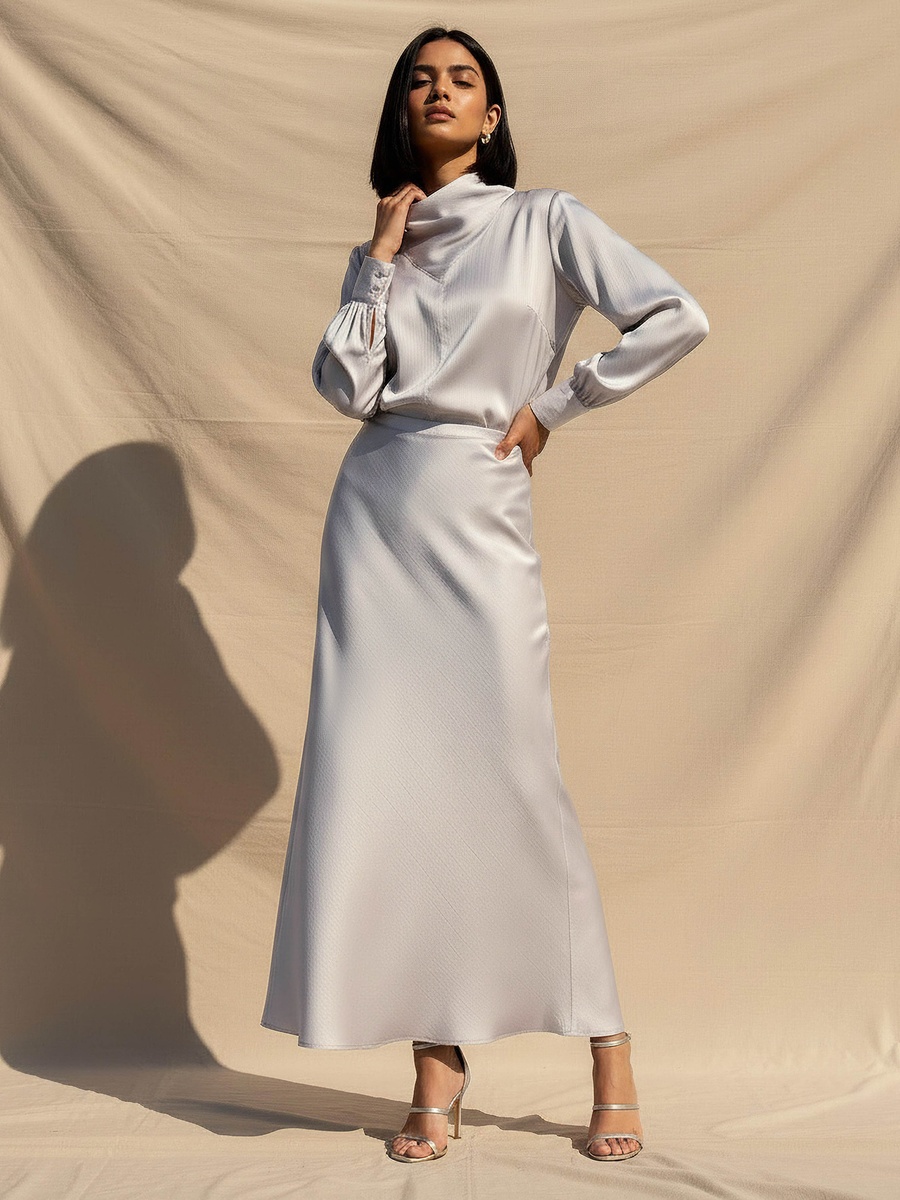 Maxi Length Column A-Line Skirt with Zip Closure