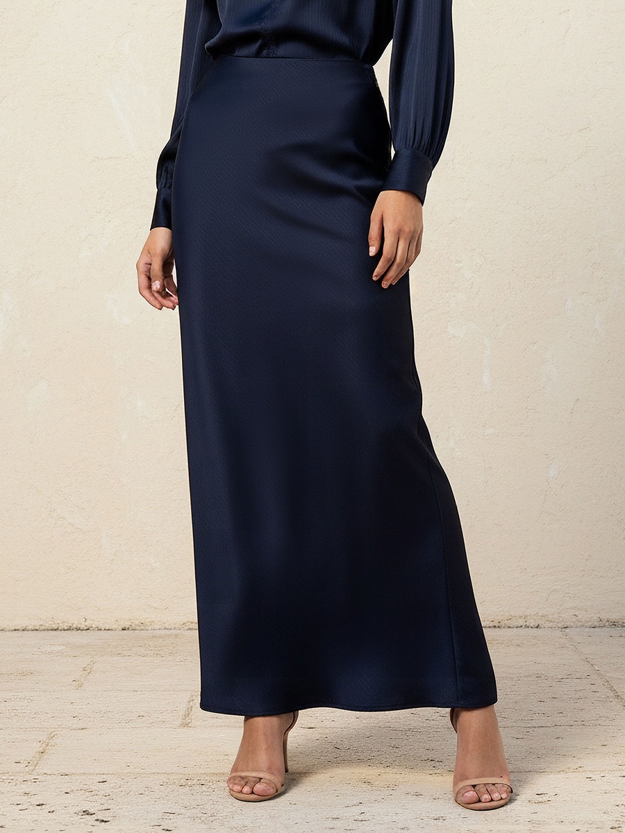 Maxi Length Column A-Line Skirt with Zip Closure