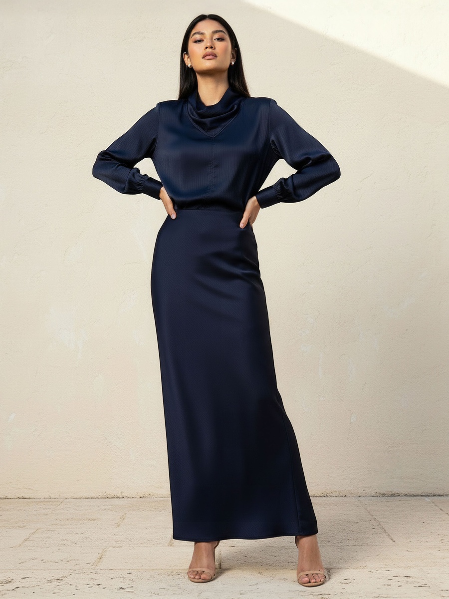 Maxi Length Column A-Line Skirt with Zip Closure
