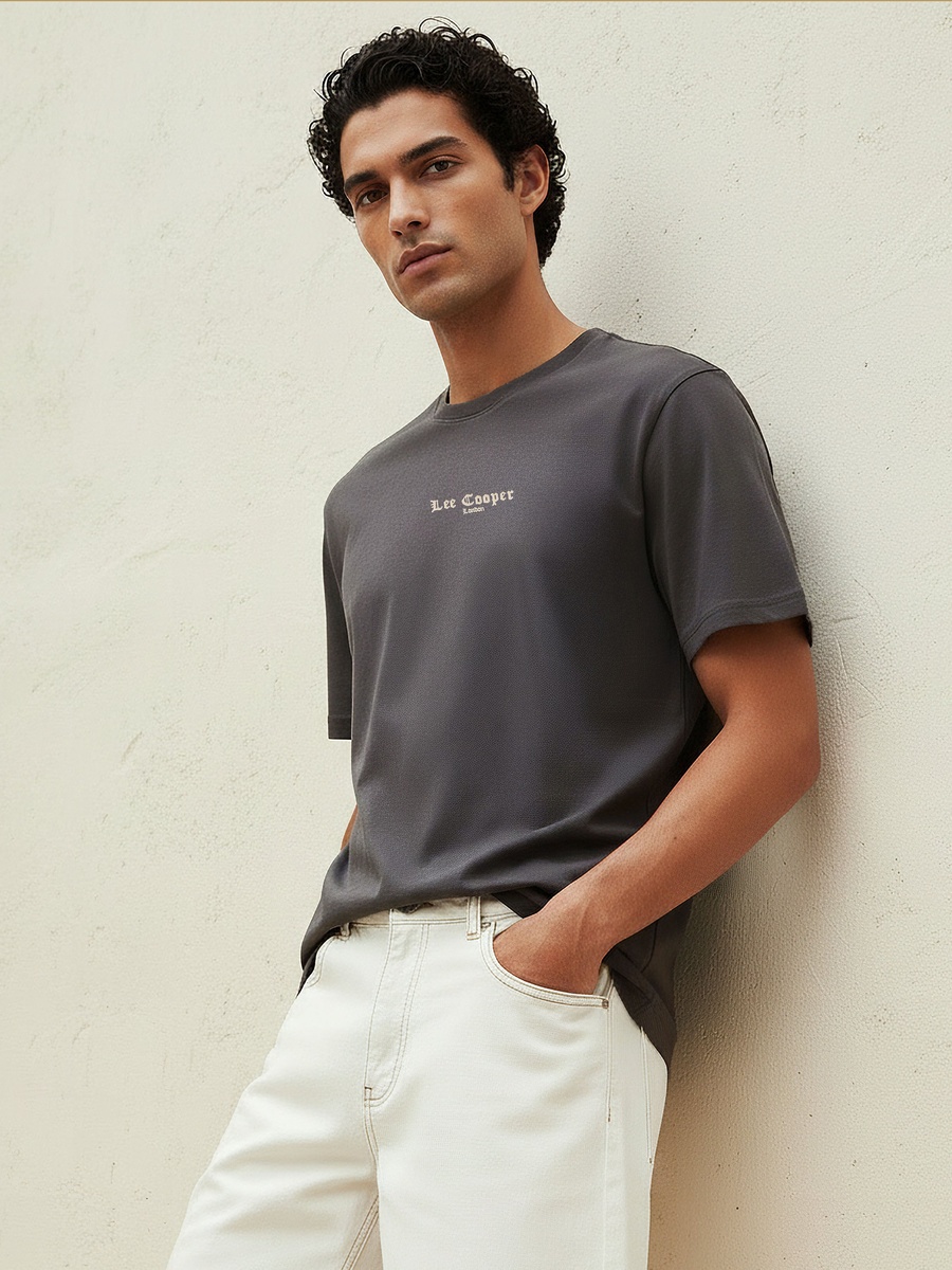 Men Regular Fit Crew Neck Short Sleeve Logo Print T-Shirt