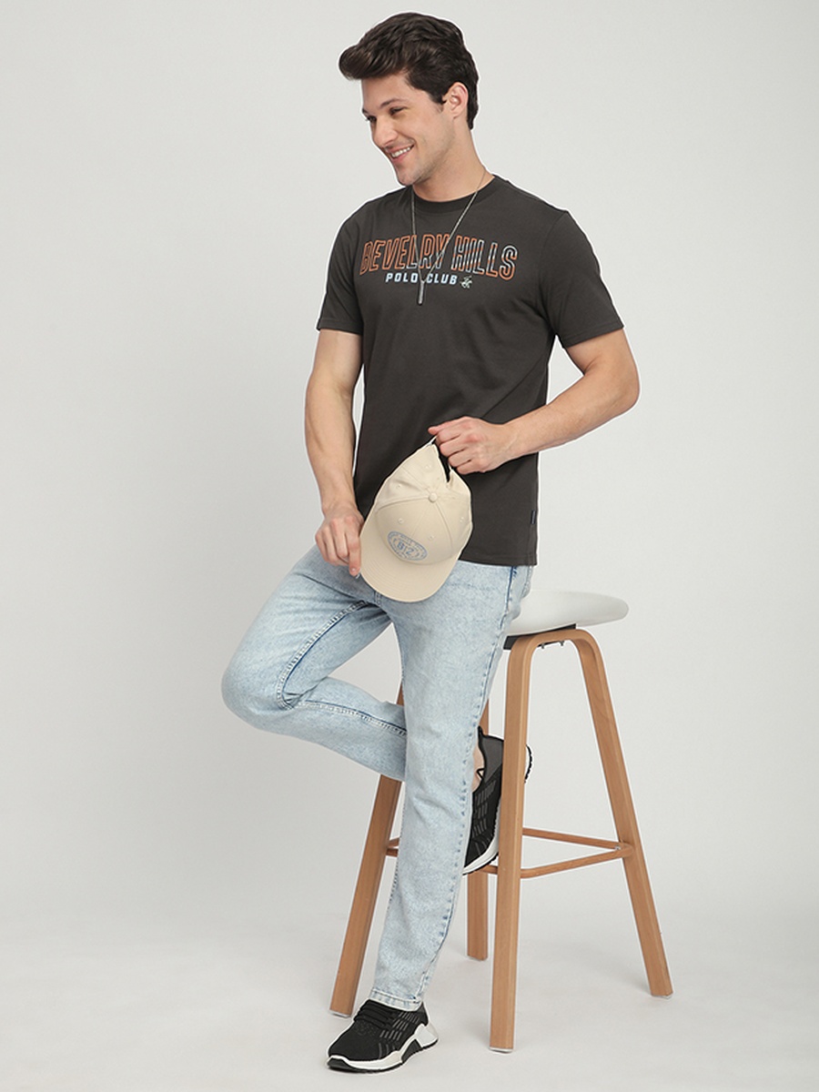 Men Black Club Logo Graphic T-Shirt