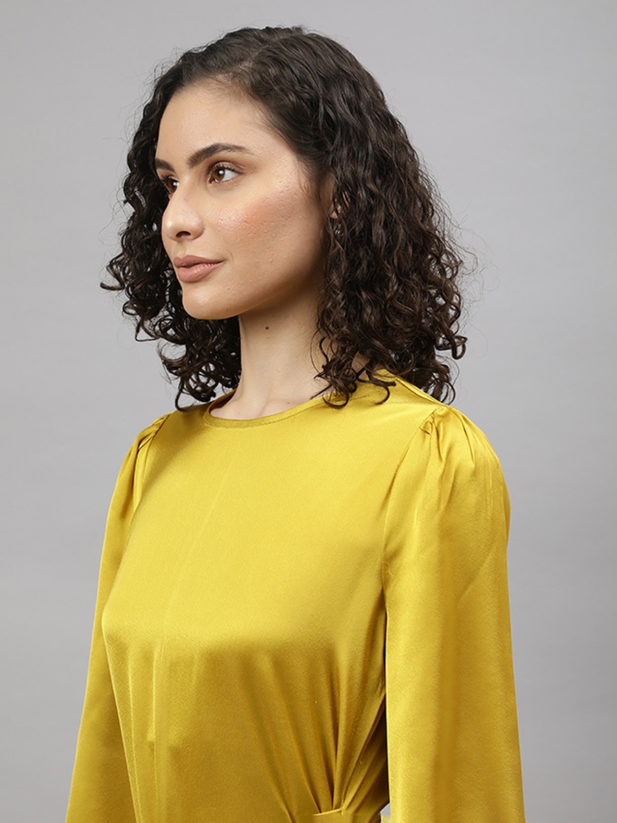 Yellow Tie-Waist Satin Midi Dress
