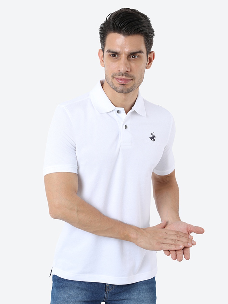 Men White Cotton Casual Polo