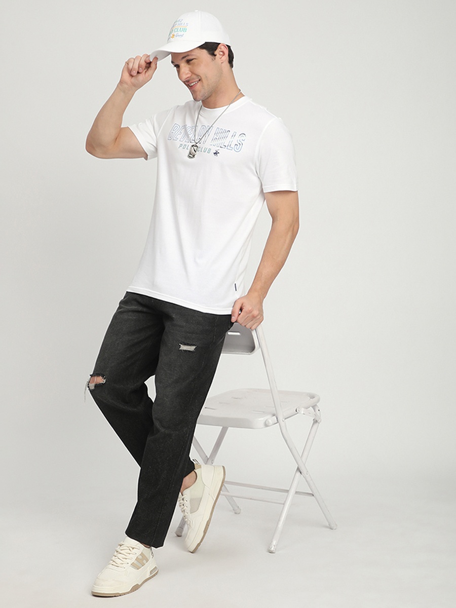 Men White Club Logo Graphic T-Shirt