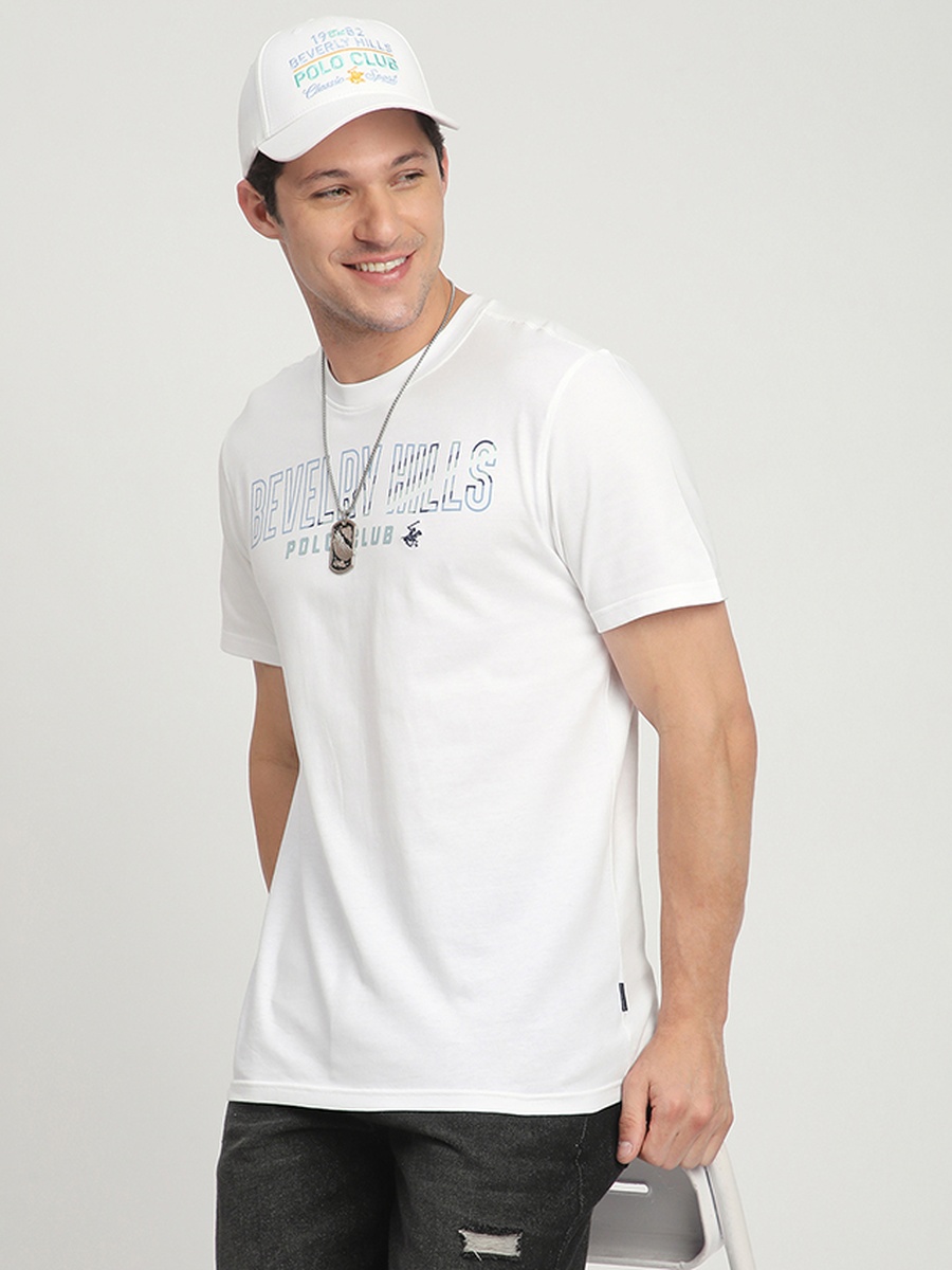 Men White Club Logo Graphic T-Shirt