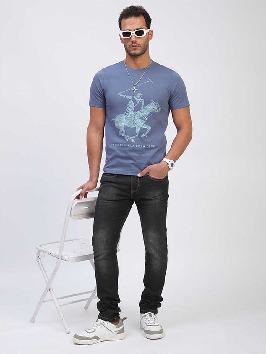 Men Blue Logo Graphic Club T-Shirt