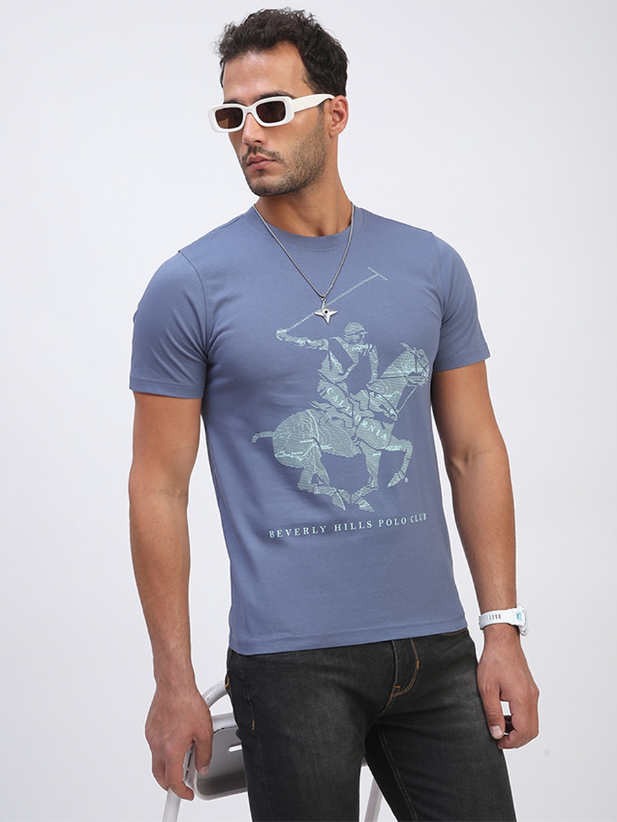 Men Blue Logo Graphic Club T-Shirt