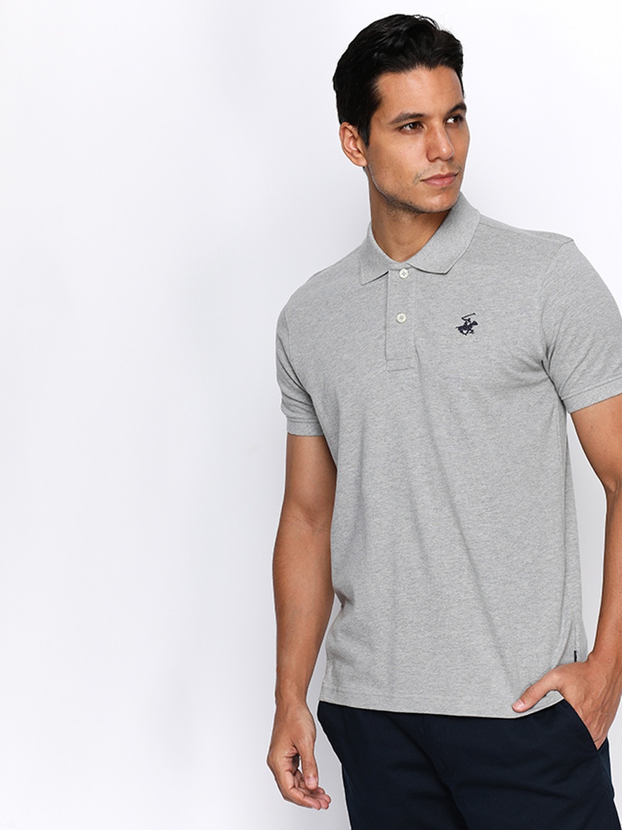 Men Grey Cotton Polo
