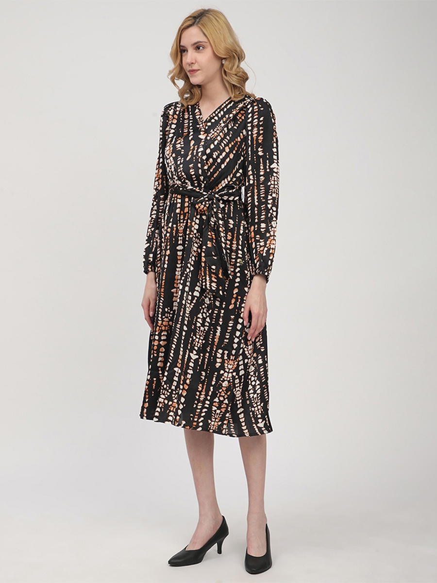 Black Animal Print Midi Dress