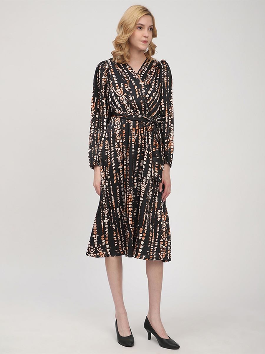 Black Animal Print Midi Dress