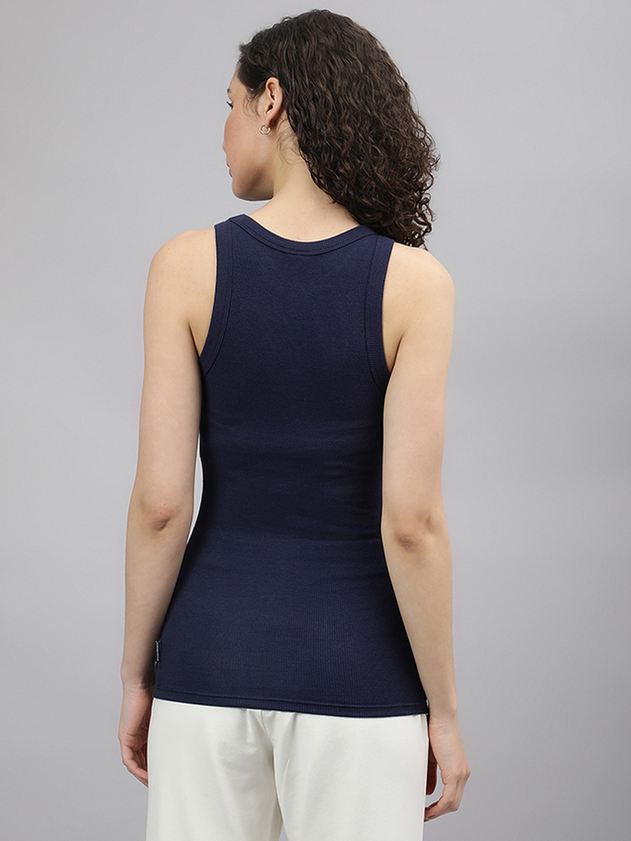 Navy Blue Solid Ribbed Tank