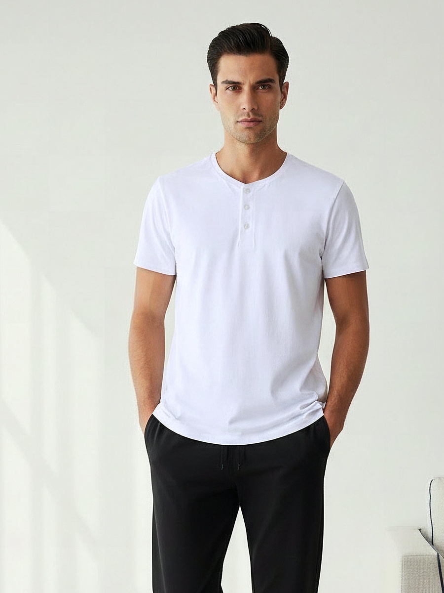 Men Cotton Henley Neck Nightwear Set