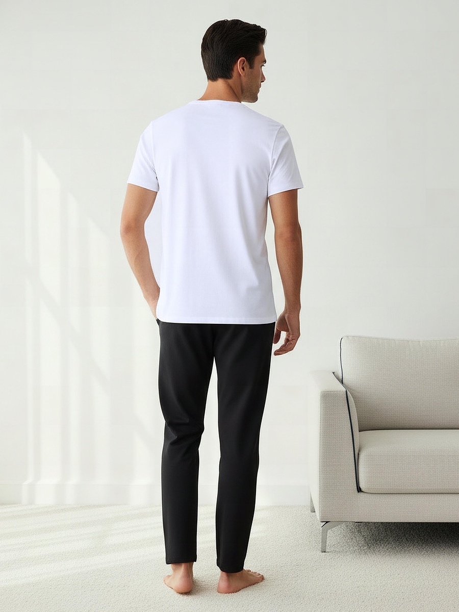 Men Cotton Henley Neck Nightwear Set