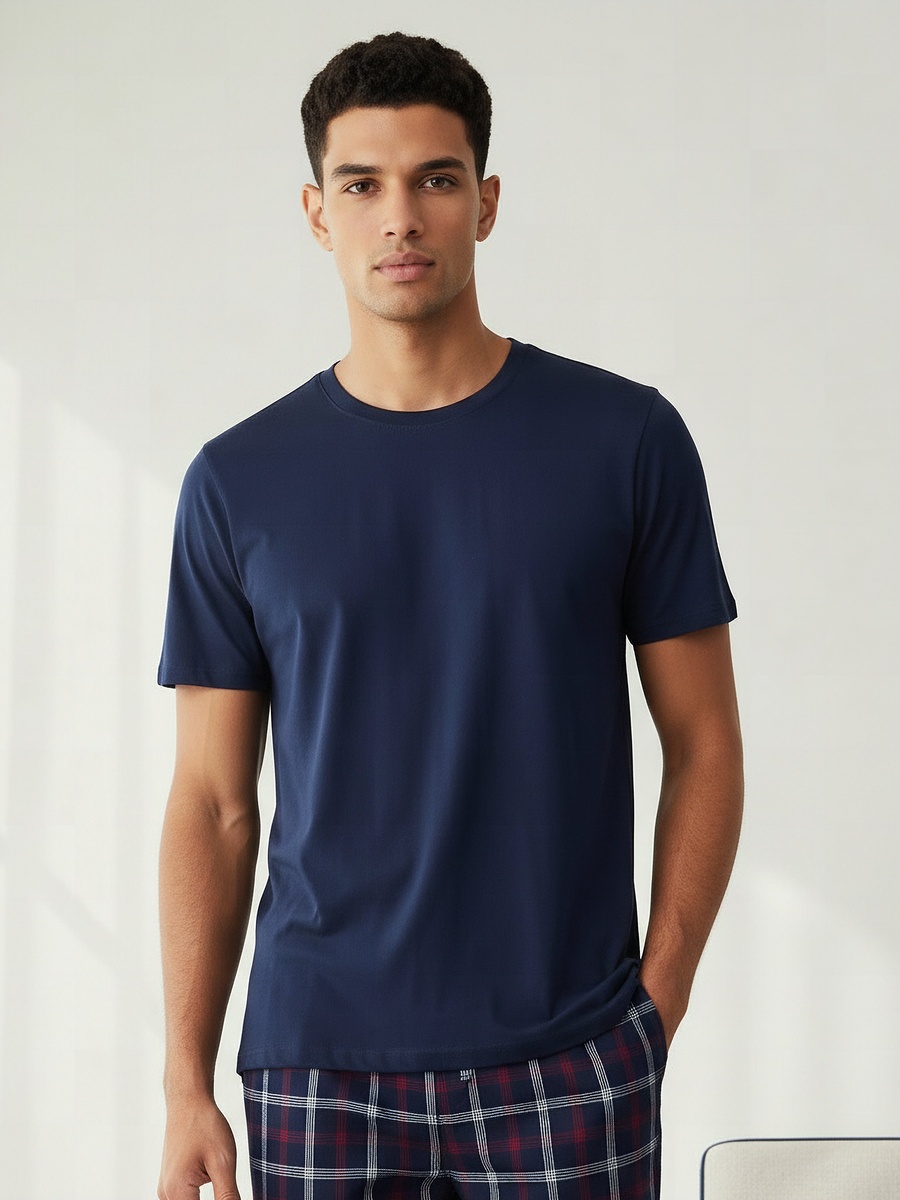 Men Cotton Checked Nightwear Set