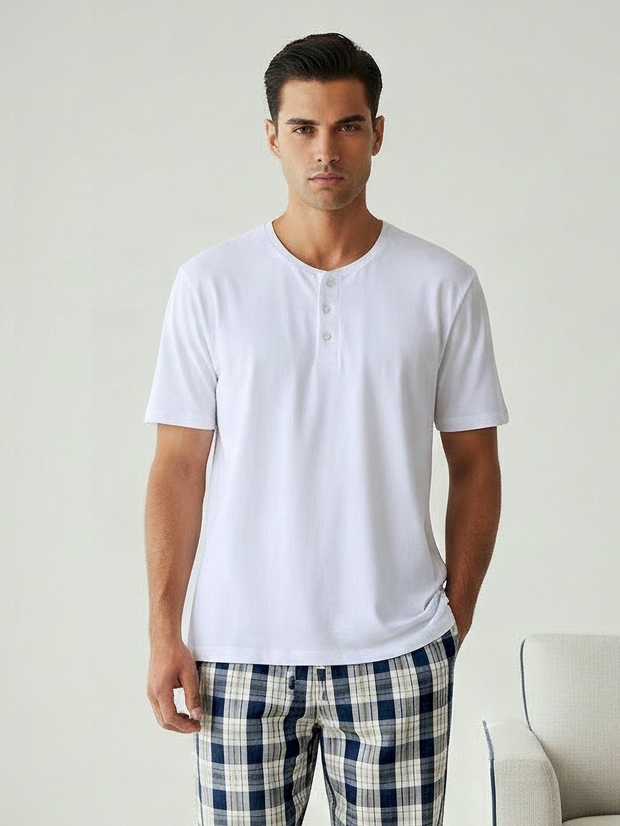 Men Cotton Checked Nightwear Set