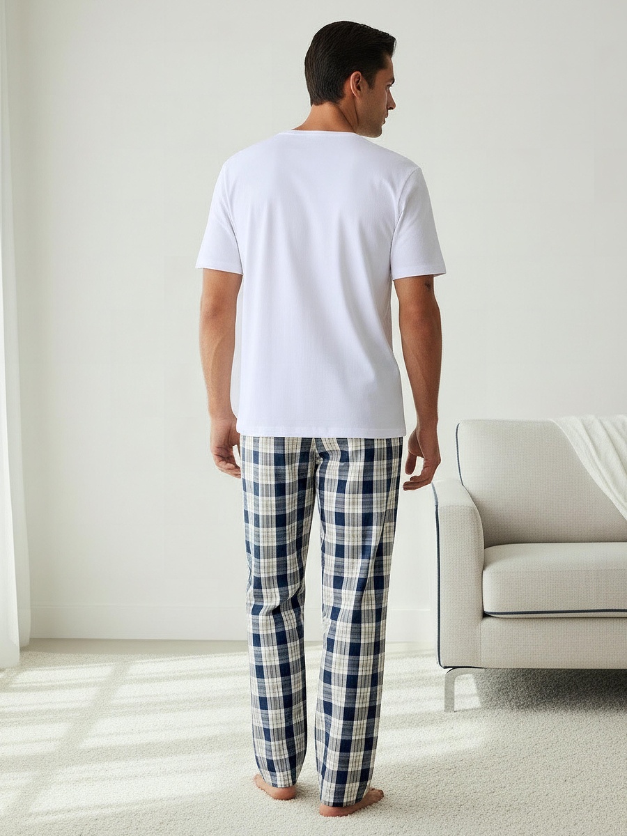 Men Cotton Checked Nightwear Set